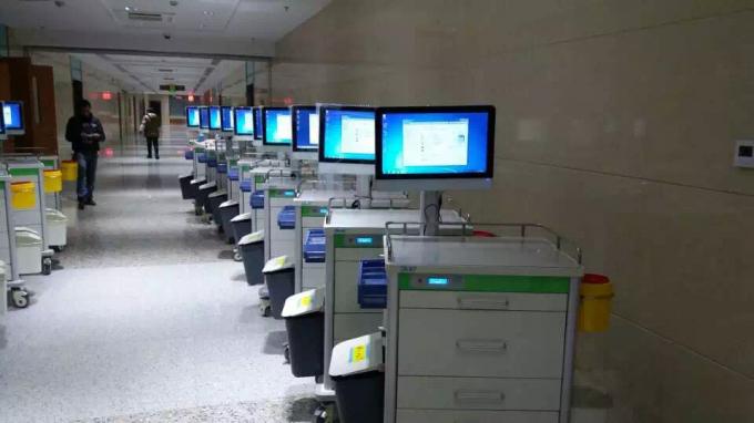 รถเข็นยาคอมพิวเตอร์สำหรับรถเข็นเวิร์กสเตชันของโรงพยาบาลด้วยไฟฟ้า 0