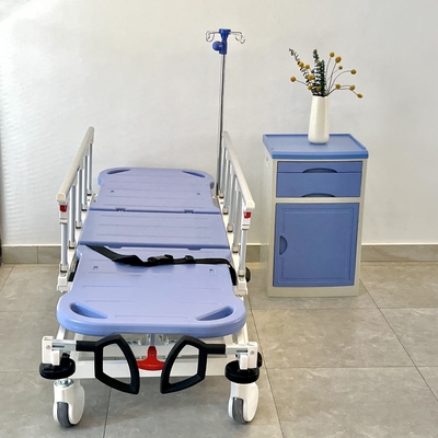 รถเข็นผู้ป่วยฉุกเฉินแบบไฮดรอลิคสีน้ำเงินสำหรับโรงพยาบาล Medical