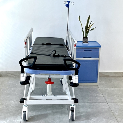 รถเข็นผู้ป่วยฉุกเฉินแบบไฮดรอลิคสีน้ำเงินสำหรับโรงพยาบาล Medical