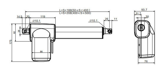 ตัวควบคุมตัวกระตุ้นเชิงเส้น 24VDC IPX6W จังหวะตัวเลือกสำหรับเตียงโรงพยาบาลไฟฟ้า