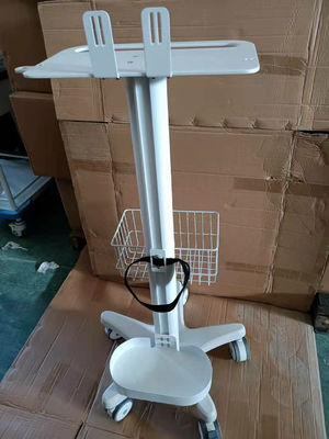 ตรวจสอบรถเข็นแพทย์เคลื่อนที่ด้วยวัสดุอลูมิเนียมสีขาวในโรงพยาบาล