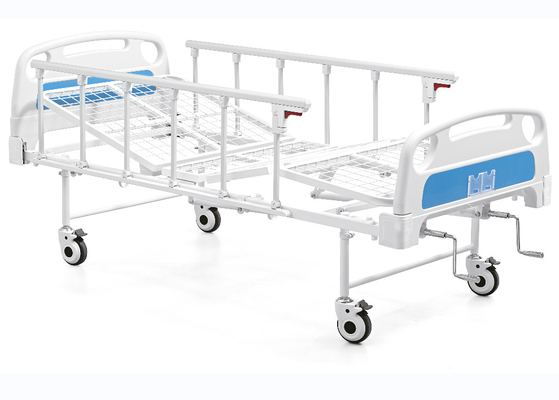 Metal Double Rocker Manual Hospital Bed สีขาวและสีน้ำเงิน