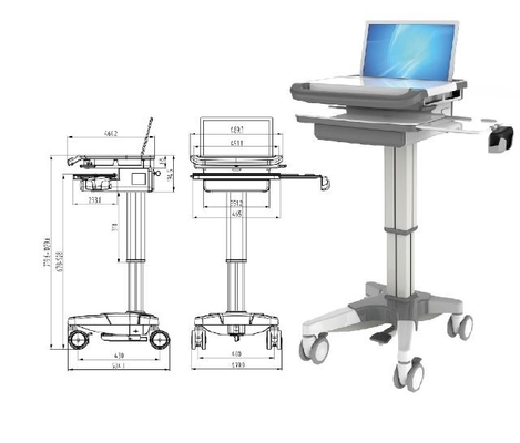 Hospital Notebook Rolling Desktop รถเข็นคอมพิวเตอร์, ABS รถเข็นแล็ปท็อปมือถือทางการแพทย์