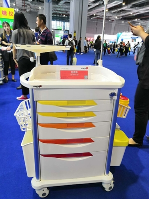 รถเข็นรถพยาบาล ABS สีขาวของโรงพยาบาลพร้อมสี่ล้อ
