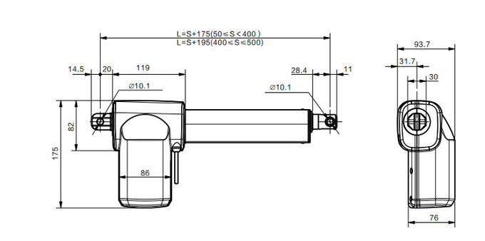 ตัวควบคุมตัวกระตุ้นเชิงเส้น 24VDC IPX6W จังหวะตัวเลือกสำหรับเตียงโรงพยาบาลไฟฟ้า 0